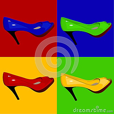 Multicolored Lacquered Womens Shoes Vector Illustration