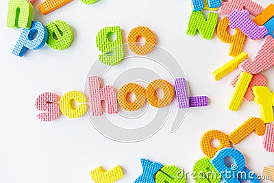 Multicolored letters. Letters for the study of children in kindergarten or school, fluted letters. Go school inscription Stock Photo