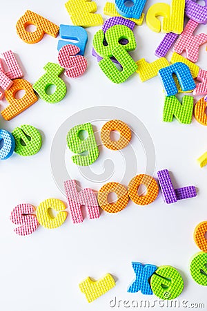 Multicolored letters. Letters for the study of children in kindergarten or school, fluted letters. Go school inscription Stock Photo
