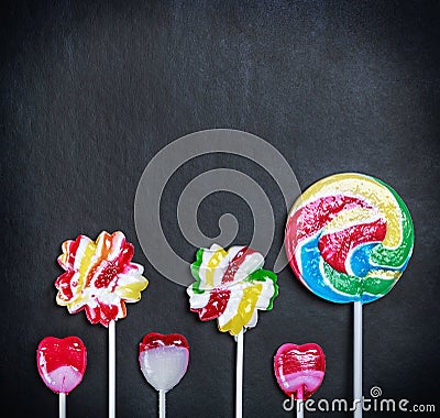 Multicolored lollipops, candy and chewing gum Stock Photo