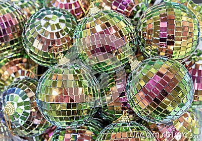 Multicolored mirrored disco balls for the Christmas tree Stock Photo