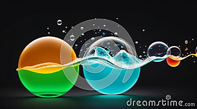 transparent spheres, with colored molecules inside Stock Photo