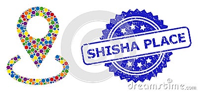 Rubber Shisha Place Stamp and Colored Collage Location Vector Illustration