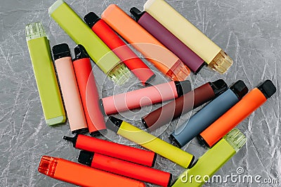 Multicolored multi-use electronic vape cigarettes Stock Photo