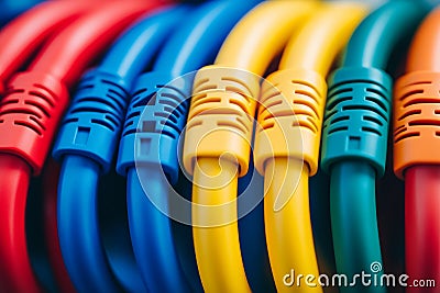 Multicolored network cables connected in a bundle highlighting networking technology data transfer and digital infrastructure i Cartoon Illustration