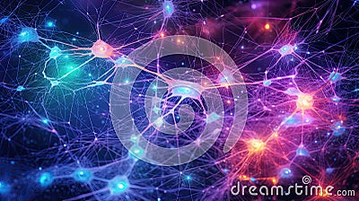 Multicolored neural connections. Abstract beautiful dots connected by lines and threads Stock Photo