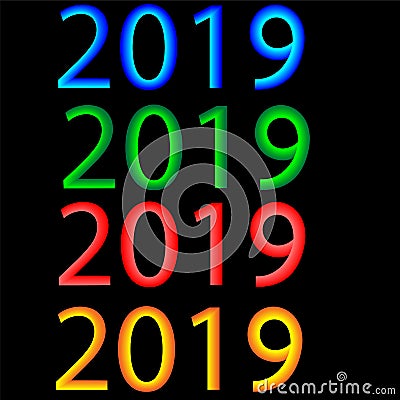 Multicolored numbers with gradient shading on a black background Vector Illustration