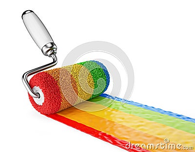 Multicolored paint roller. 3D Icon isolated Stock Photo