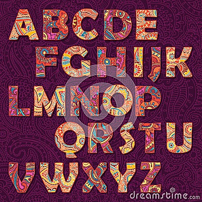 Multicolored paisley alphabet Vector Illustration