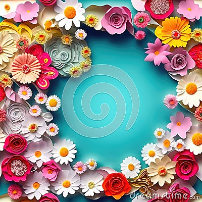 Multicolored paper flowers abstract background with copy space Cartoon Illustration