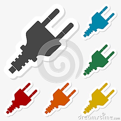 Multicolored paper stickers - Electric plug icon Vector Illustration
