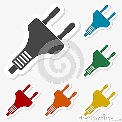 Multicolored paper stickers - Electric plug icon Vector Illustration