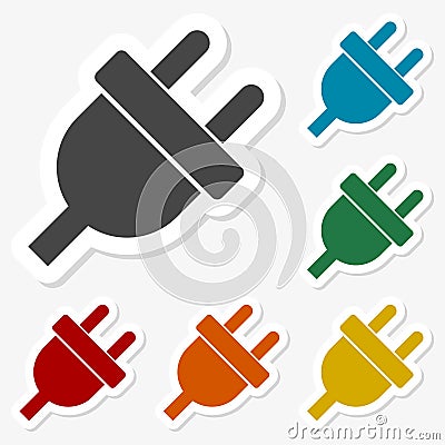 Multicolored paper stickers - Electric plug icon Vector Illustration