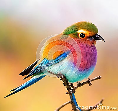 Multicolored paradise bird, 3d illustration of cute small colored bird Cartoon Illustration