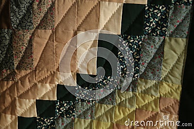 Closeup small sawtooth multicolored dark Amish Handmade Quilt Stock Photo