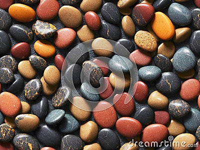 Multicolored pebbles, marble stones seamless pattern isolated on black background Cartoon Illustration