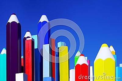 Multicolored pencils on a background of blue sky Stock Photo