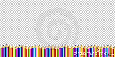 Multicolored pencils border isolated on transparent background Vector Illustration