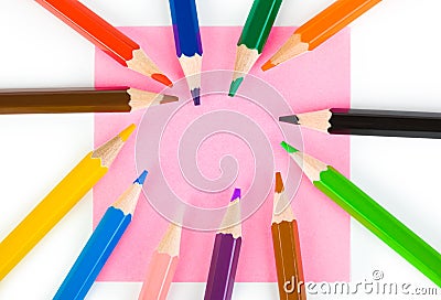 Multicolored pencils and paper Stock Photo