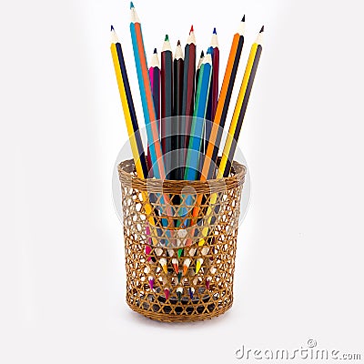 Multicolored pencils on white background Stock Photo