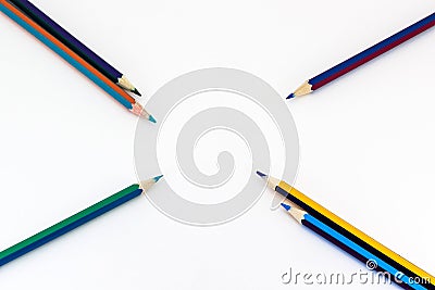 Multicolored pencils on white background Stock Photo