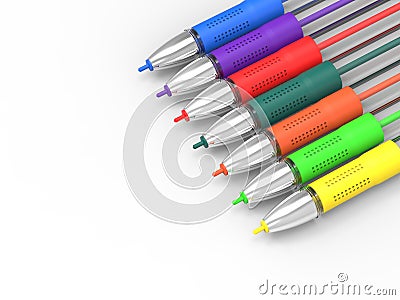 Multicolored Pens On White Copyspace Stock Photo