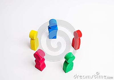 Multicolored people in a circle on a white background. concept of cooperation and teamwork. Difference and diversity of people. Wo Stock Photo