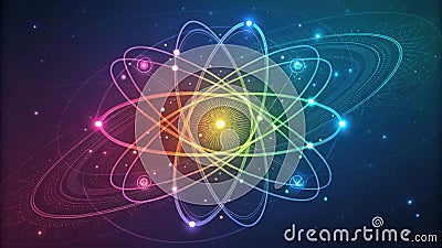 Multicolored photons intertwining symbolizing the complexity of quantum internet infrastructure.. Stock Photo