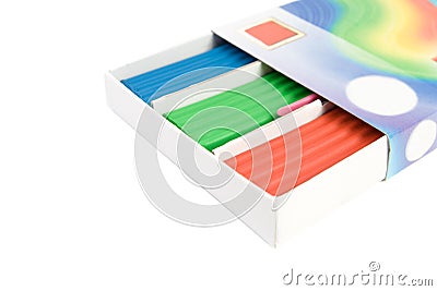 Multicolored plasticine in a box. Stock Photo