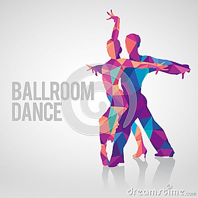 Multicolored polygonal vector silhouette of ballroom dancers Vector Illustration