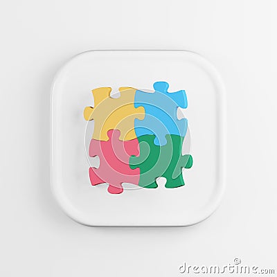 Multicolored puzzle icon. 3D rendering white square button key, interface element Stock Photo