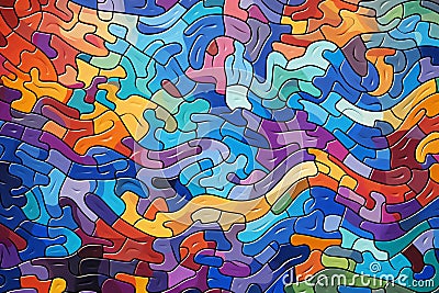 Multicolored puzzle pattern with interlocked pieces Stock Photo