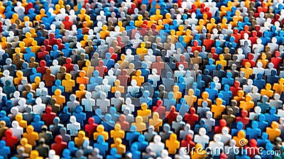 Multicolored puzzle pieces representing a diverse crowd. Stock Photo