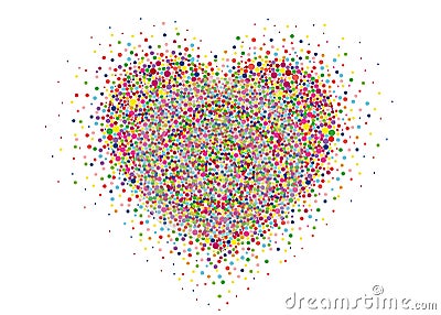 Multicolored rainbow confetti in the shape of a heart. Vector. Stock Photo