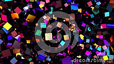 Multicolored random cubes filling the screen, computer generated. 3d rendering neon background Stock Photo