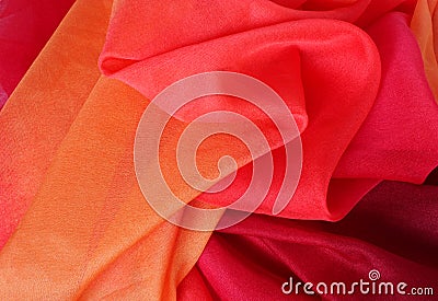 Multicolored red orange silk fabric Stock Photo