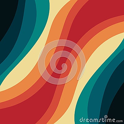 Multicolored retro style waves design Cartoon Illustration