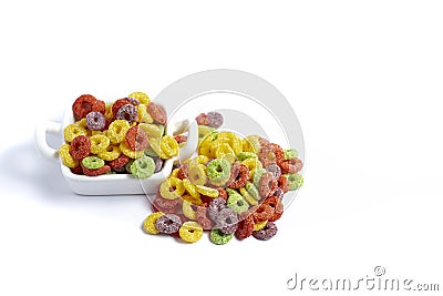 multicolored ring shaped cereals. White background Stock Photo