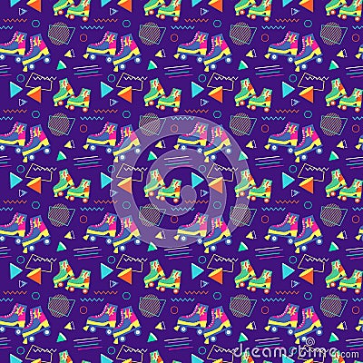 Multicolored roller skates. Retro 90s pattern. Vector illustration. Vector Illustration