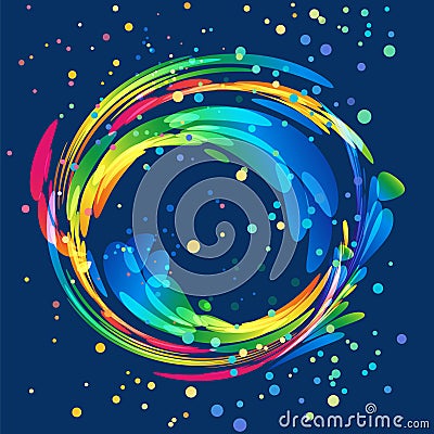 Multicolored round abstract element on dark background Vector Illustration