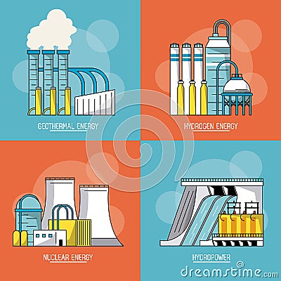 Multicolored sections background with type of renewable energy Vector Illustration