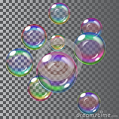 Multicolored soap bubbles. Transparency only in vector file Stock Photo