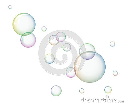 Multicolored soap bubbles on white background. Vector Illustration