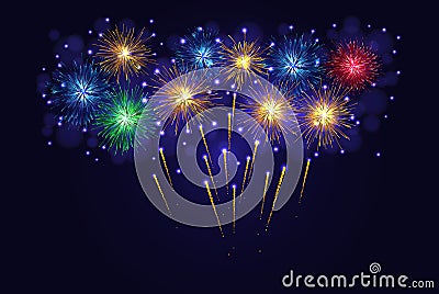 Multicolored sparkling vector fireworks Vector Illustration