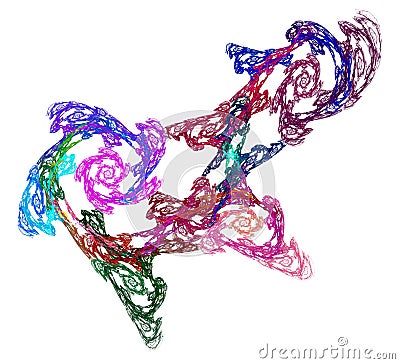 Multicolored spirals create lace on a white background. Graphic design element. 3d rendering. 3d Cartoon Illustration
