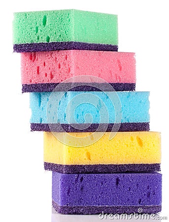 Multicolored sponges for dishwashing isolated on a white background Stock Photo