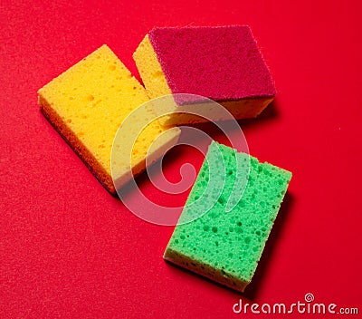 Multicolored sponges for washing dishes Stock Photo