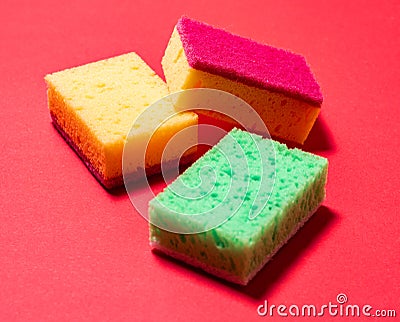 Multicolored sponges for washing dishes Stock Photo