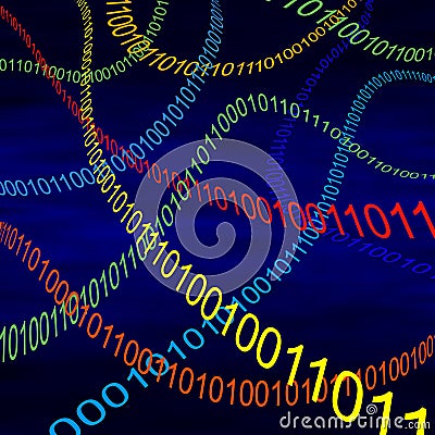 Multicolored steams of binary code in cyberspace Stock Photo