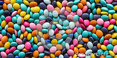 Multicolored sweet candy dragees, background. Generative AI Stock Photo